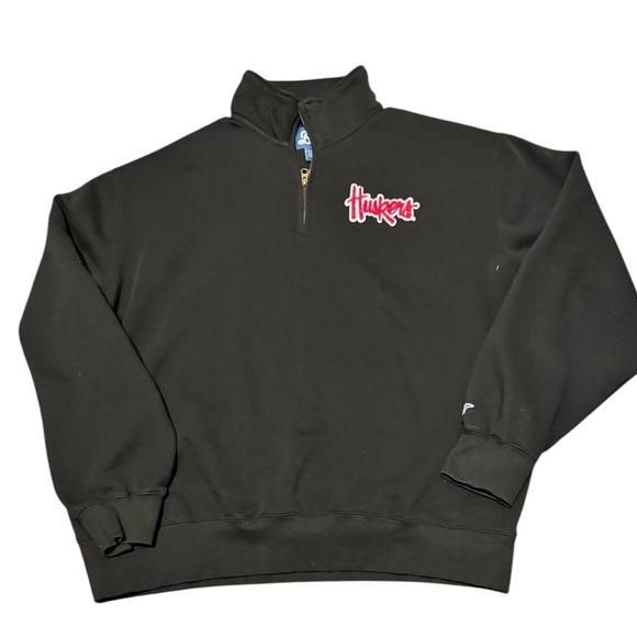 Nebraska Huskers Quarter Zip Black Pullover Size XL Embroidered Cotton Polyester - Picture 1 of 6